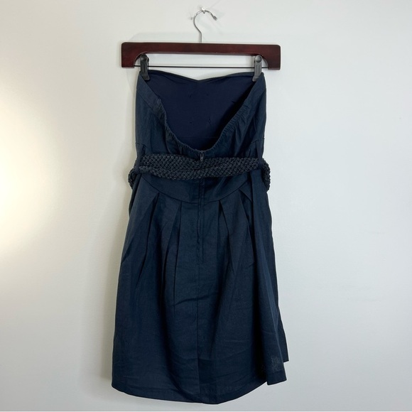 Simons navy blue linen blend belted strapless mini dress M - Picture 5 of 10
